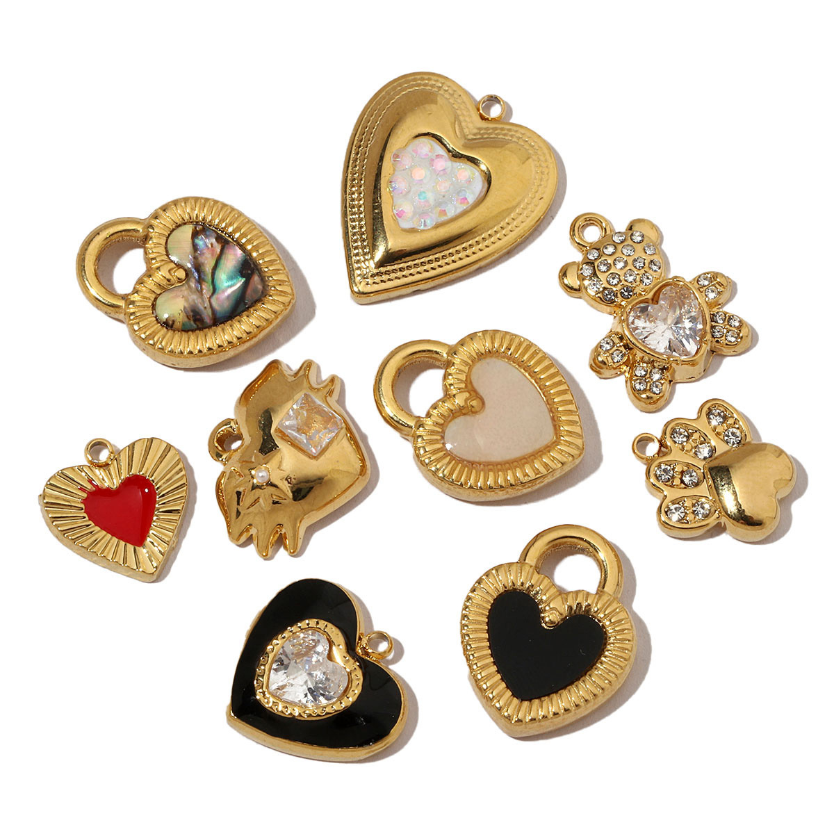 French Crystal Bear Paw Stainless Steel Bracelet Charms Women Enamel Heart Necklace Pendant Love Lock Jewelry