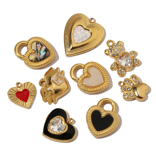 French Crystal Bear Paw Stainless Steel Bracelet Charms Women Enamel Heart Necklace Pendant Love Lock Jewelry