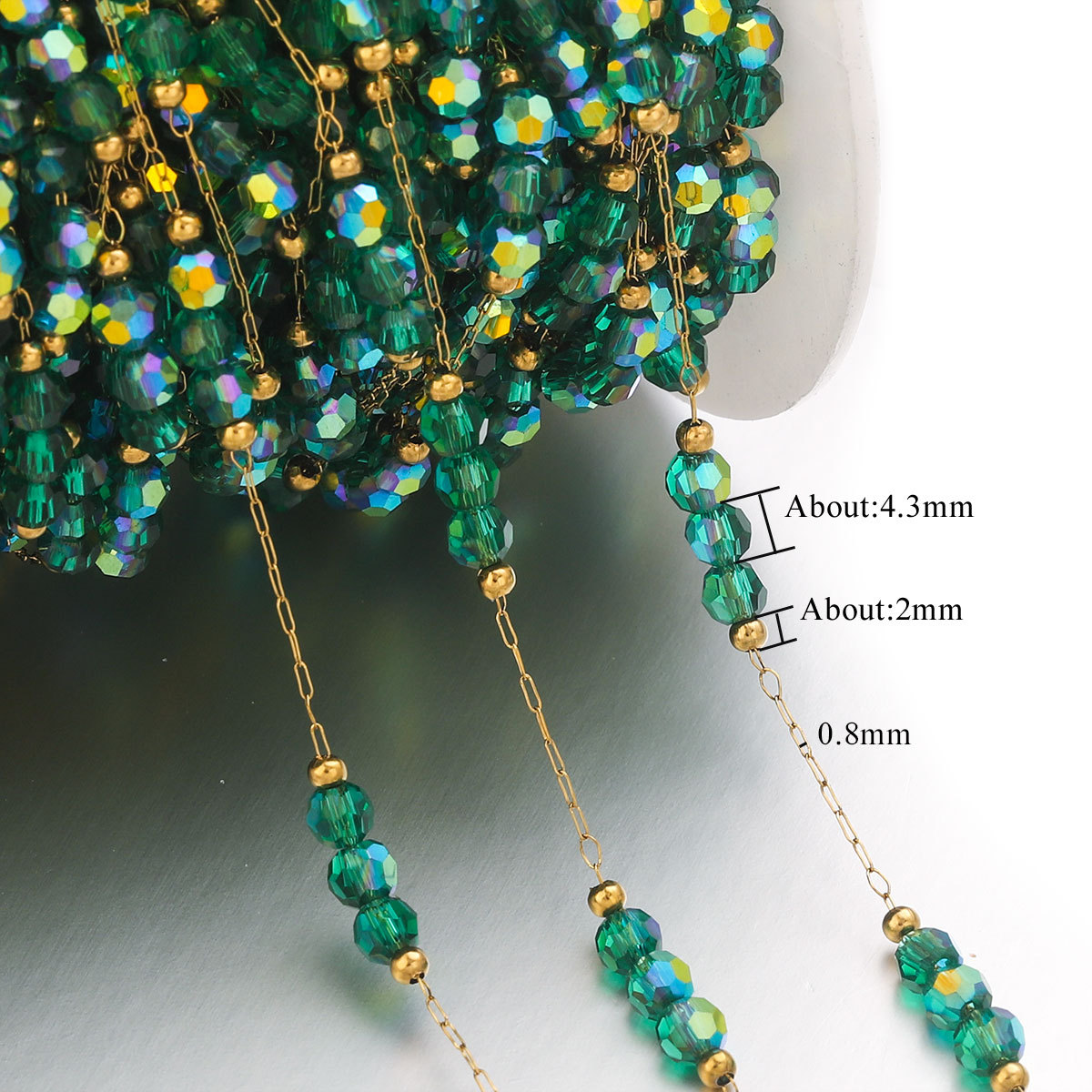 1 Meter Stainless Steel Gold-plated Glass Bead Chain DIY Necklace Bracelet Anklet Jewelry Making Materials Accessories Wholesale