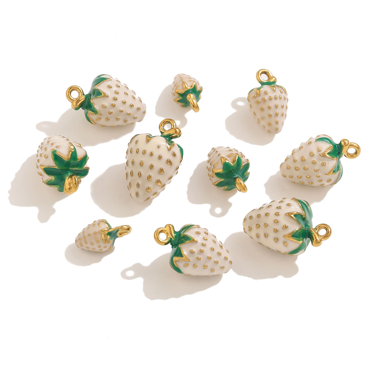 Stainless Steel Cute Lifelike 3d White Red Strawberry Fruit Charms Jewelry Charm for DIY Earring Necklace Jewelry Findings