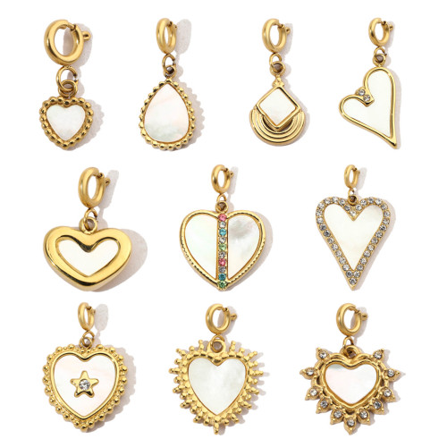 Stainless Steel Heart Charms Shell Pendants with Snap Hook for DIY Jewelry Making Accessory Wholesale
