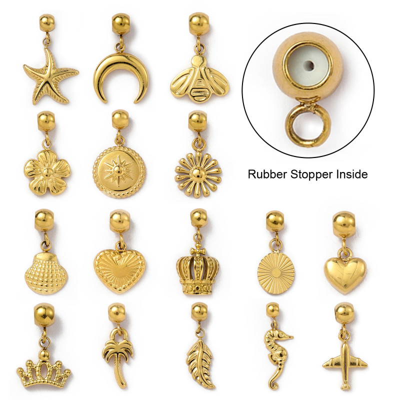 Flower Life Tree Heart Stainless Steel Diy Stopper Charms Plam Cross Seahorse Women Bracelet Necklace Pendant Jewelry