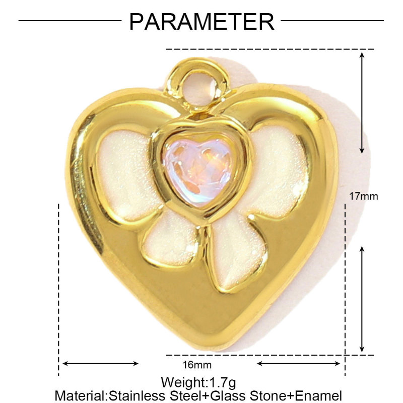 Stainless Steel Bowknot Heart Pendants Moon Charms Glass Stone for DIY Jewelry Making Necklace Earring Accessory
