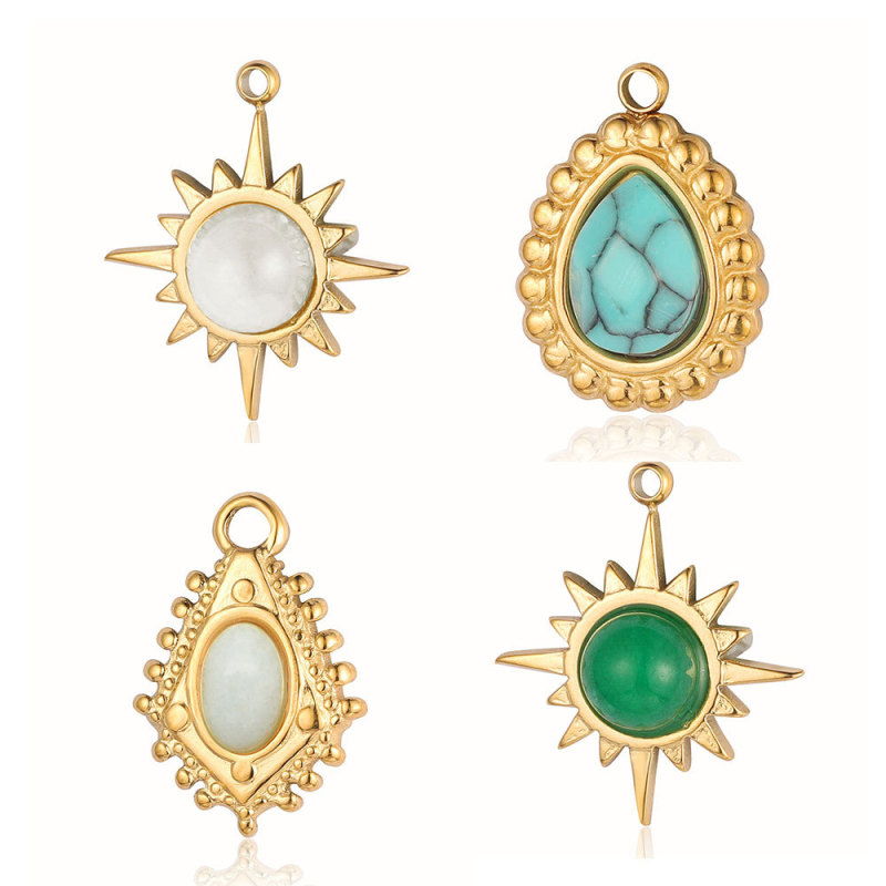 Sun Waterdrop Mirror Polished 316 Stainless Steel DIY Charm Turquoise Eye Natural Stone Jewelry Necklace Pendant
