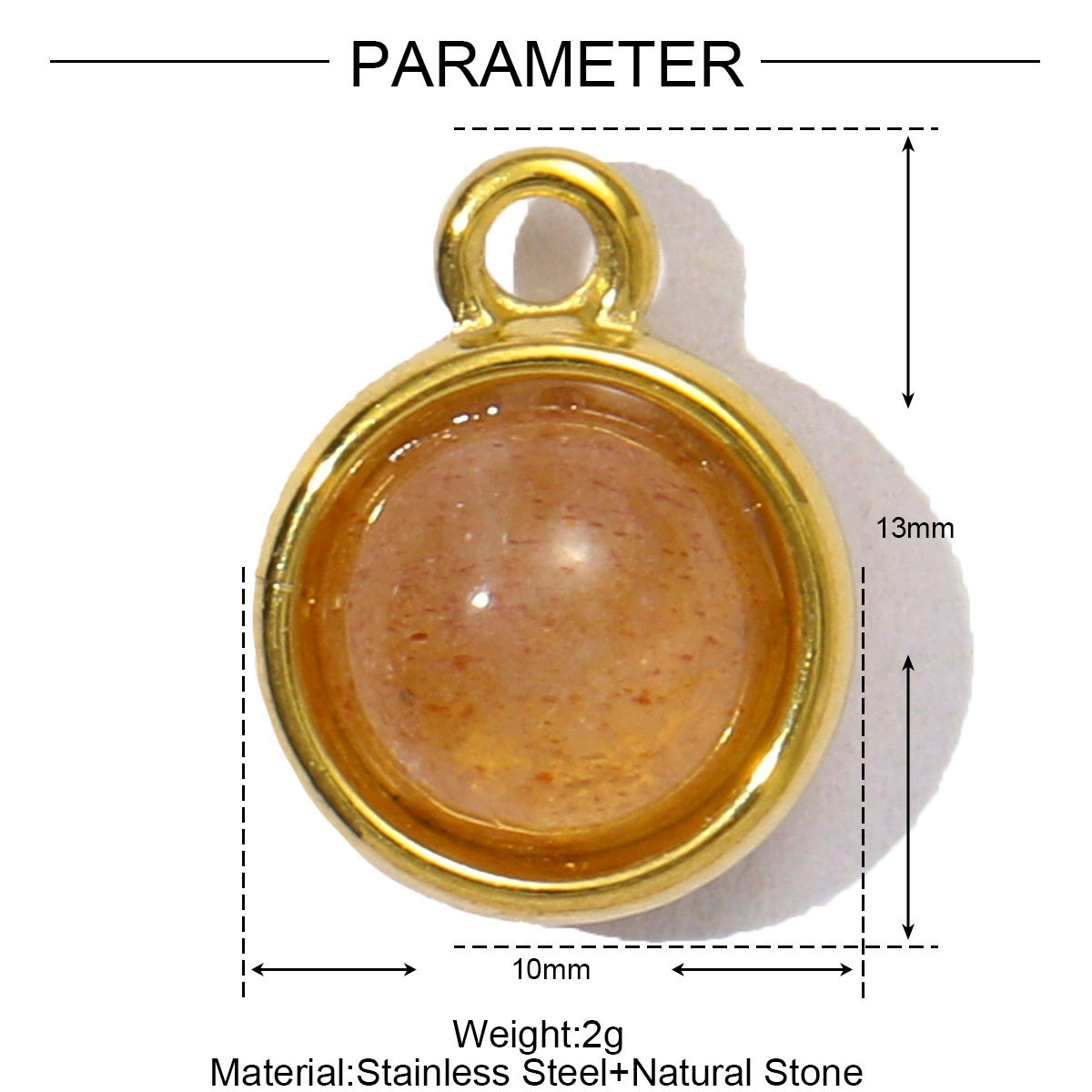 Wholesale Stainless Steel Round Birthstone DIY Charms Women Natural Stone Powder Crystal Necklace Pendants Earrings