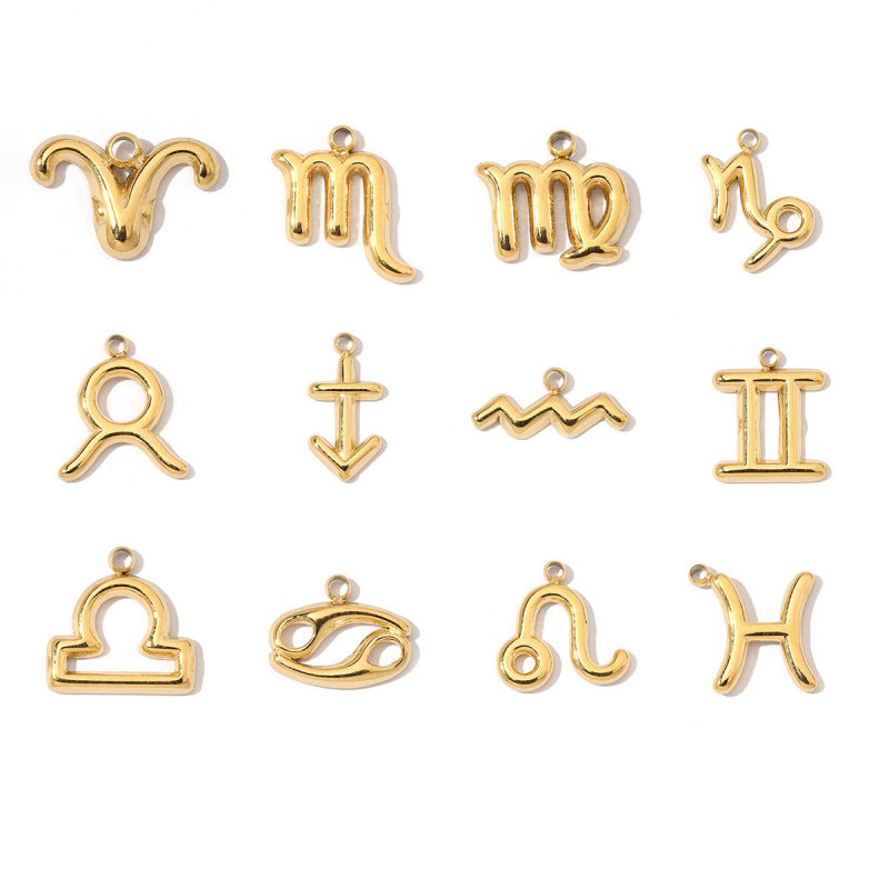French Style 316l Stainless Steel Gold Color Zodiac Charms Star Signs Necklace DIY Small Pendant