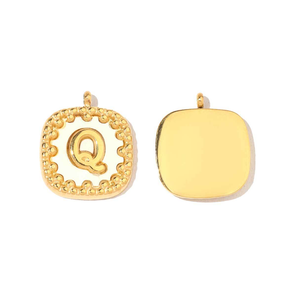 Stainless Steel Square Alphabet Charm A-Z Letter Shell Pendant for DIY Jewelry Making Name Necklace Wholesale