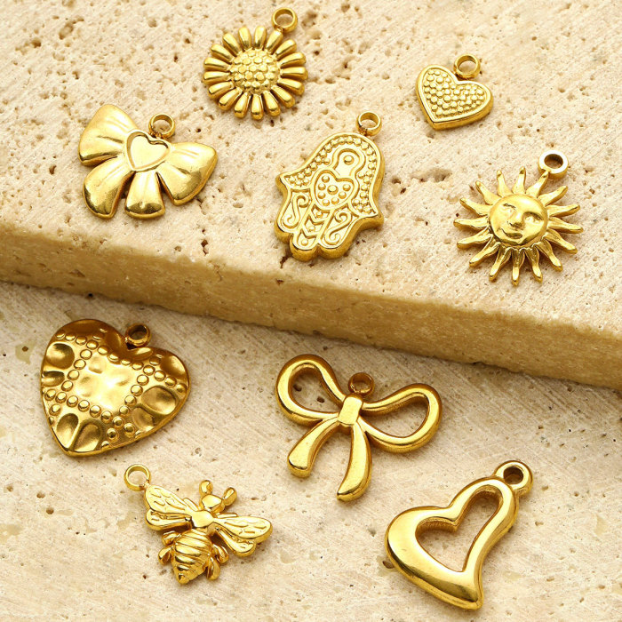 Stainless Steel Sunflower Love Heart DIY Charms Women Bow Knot Bee Necklace Pendants Hamsa Hand Jewelry Wholesale