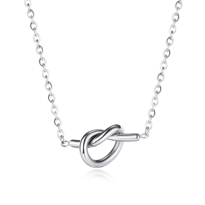 Crowd Lover Knot Heart Shaped Pendant Necklace, Women's Titanium Steel Plated 18K Gold Popular Collar Chain
