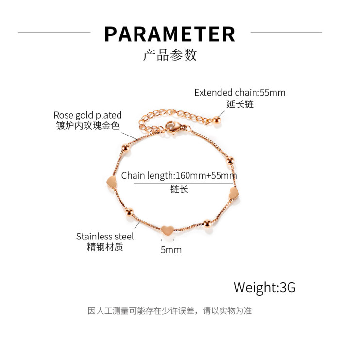 Titanium Stainless Steel Heart Charm Bracelets for Women Girls Cute Romantic Gold Plated Chain Bracelet Jewelry