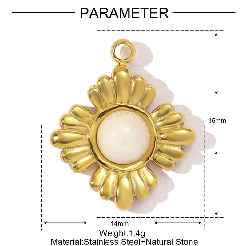 French Natural Stone Flower Stainless Steel Necklace Pendant Women Crystal Evil Eye Clover DIY Charms Rose Jewelry