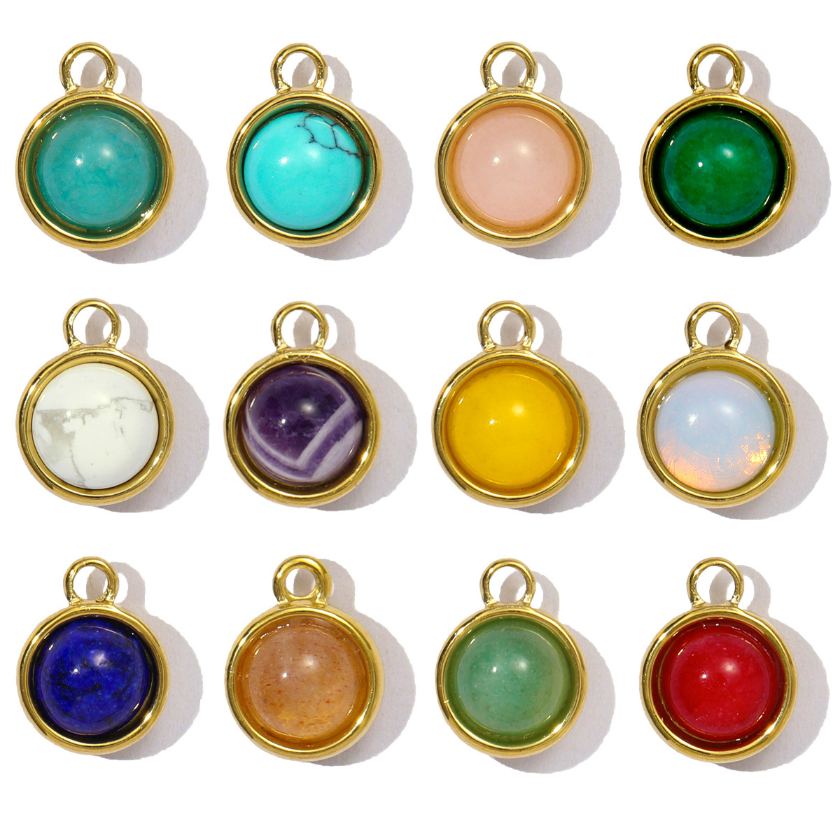 Wholesale Stainless Steel Round Birthstone DIY Charms Women Natural Stone Powder Crystal Necklace Pendants Earrings