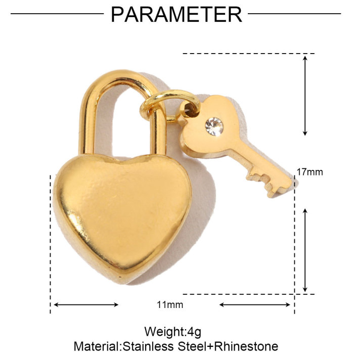 French Antique Blank Heart Stainless Steel Diy Bracelet Charms Women Lock Key Necklace Pendant Enamel Love Jewelry