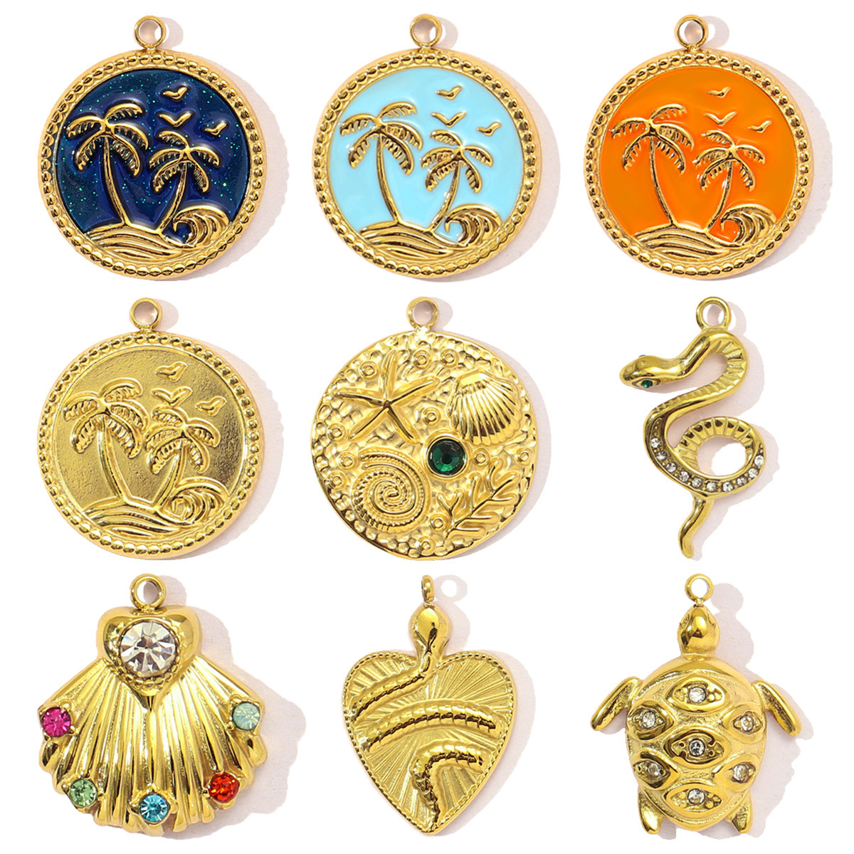 Fashion Stainless Steel Ocean Palm Seastar Necklace Pendant Women Turtle Snake Diy Bracelet Charms Holiday Gift Jewelry