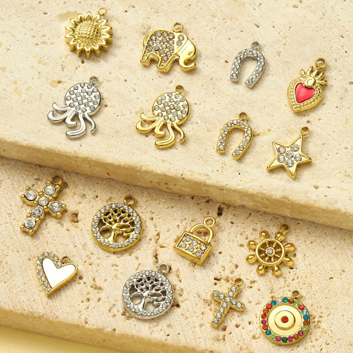 Stainless Steel Life Tree Rhinestone Diy Charm Women Horseshoe Cross Necklace Pendant Elephant Lock Jewelry Wholesale