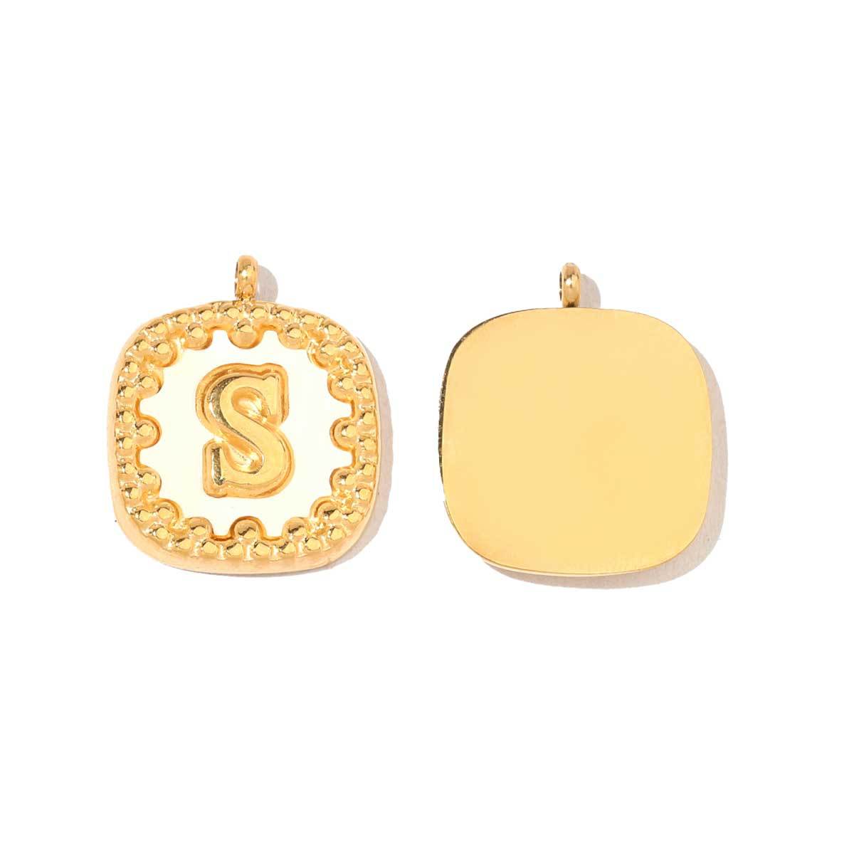 Stainless Steel Square Alphabet Charm A-Z Letter Shell Pendant for DIY Jewelry Making Name Necklace Wholesale