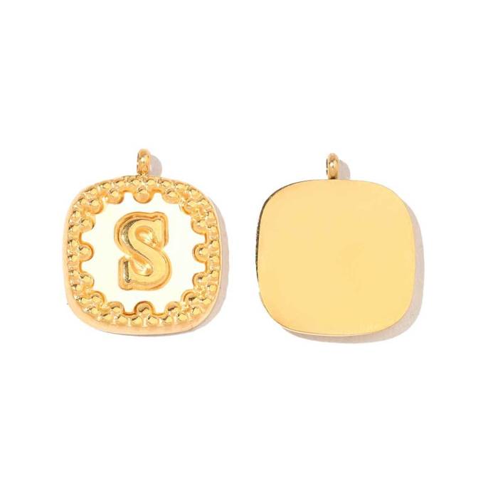 Stainless Steel Square Alphabet Charm A-Z Letter Shell Pendant for DIY Jewelry Making Name Necklace Wholesale