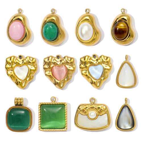 Stainless Steel Geometrical Natural Stone Pendants Charms for DIY Fashion Jewelry Making Necklace Earring Wholesale