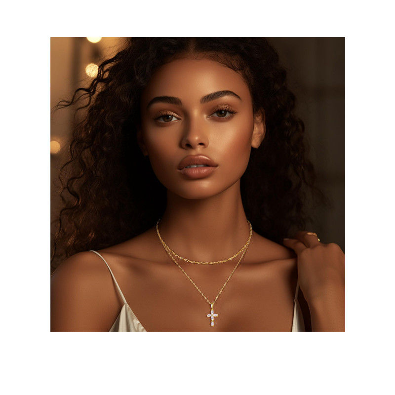 Golden Cross Zircon Pendant Necklace Party Vacation Anniversary Daily Fashion Versatile Classic Trend Niche Necklace