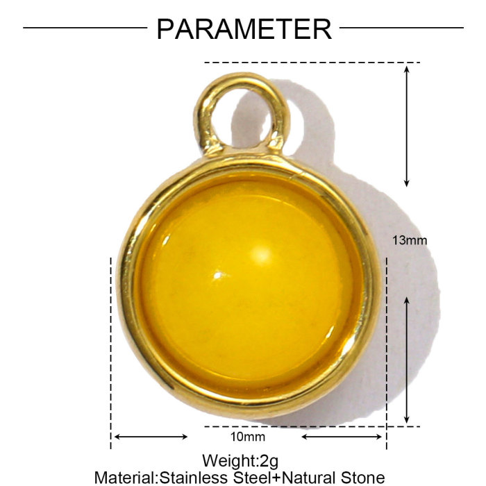 Wholesale Stainless Steel Round Birthstone DIY Charms Women Natural Stone Powder Crystal Necklace Pendants Earrings