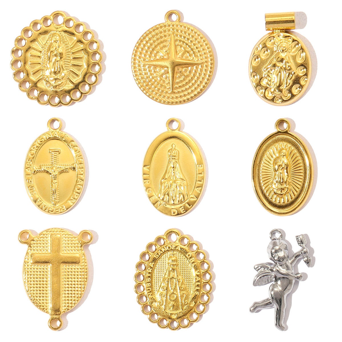Fashion Retro Stainless Steel Holy Mother Angel DIY Charms Women The Virgin Mary Cross Necklace Pendants