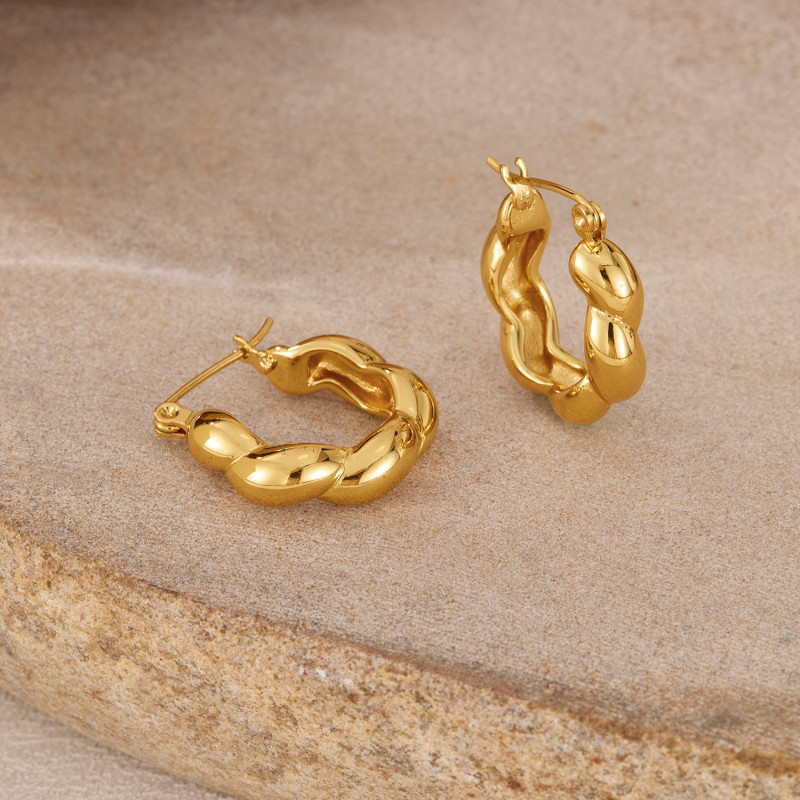Vintage Stainless Steel Chunky Twist U Shape Earrings for Women Anti Allergic Smooth Metal Circle Huggie Ear Hoop Jewelry