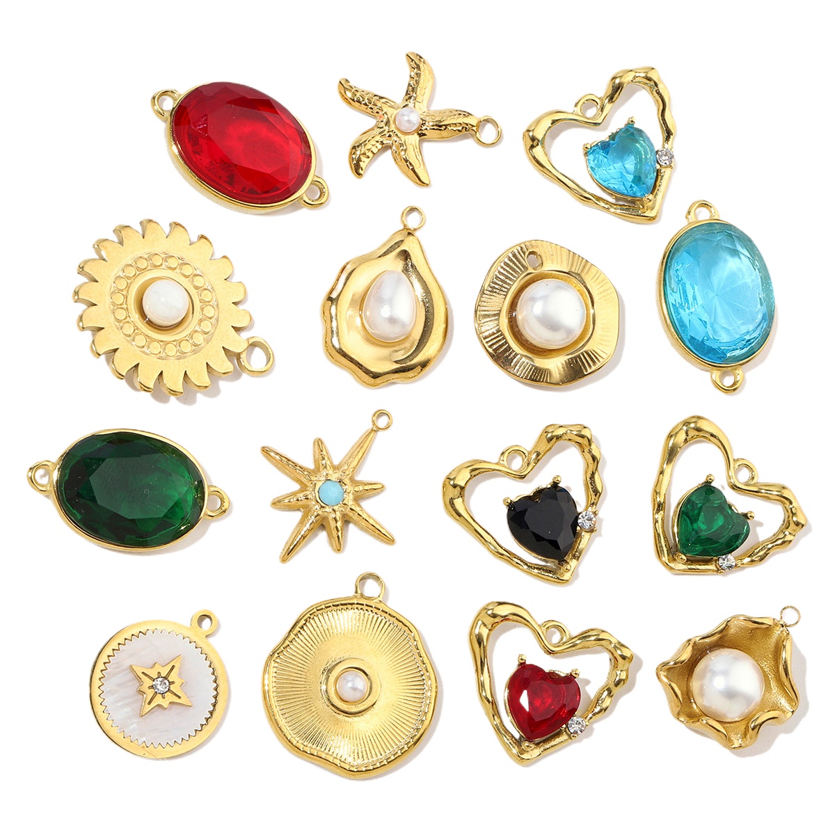 Antique Sun Star Stainless Steel Diy Charms Women Heart Cubic Zircon Necklace Pendant Starfish Jewelry