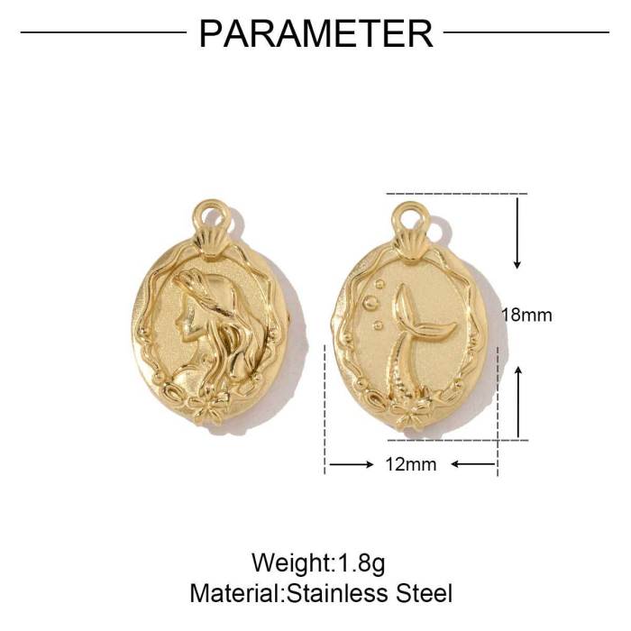 Stainless Steel Crescent Angel Eye Sun Charms Square Brick Palm Leaf Starfish Necklace DIY Small Pendant Wholesale