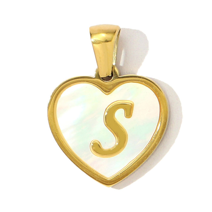 French Heart Shell Capital Name Stainless Steel Diy Charm Women Initial Letter Necklace Pendant A-Z English Alphabet