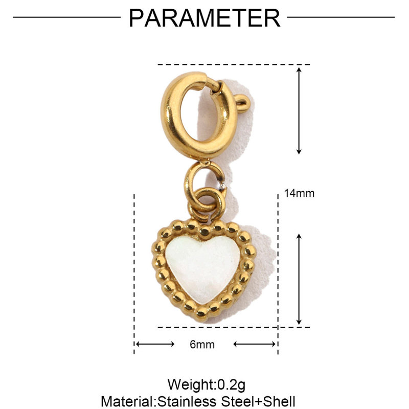 Stainless Steel Heart Charms Shell Pendants with Snap Hook for DIY Jewelry Making Accessory Wholesale