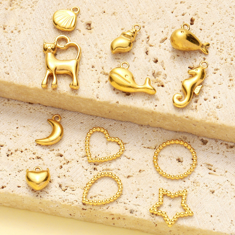 18K Real Gold Stainless Steel Whale Shell DIY Charms Seahorse Conch Necklace Pendants Women's Heart Star Jewelry