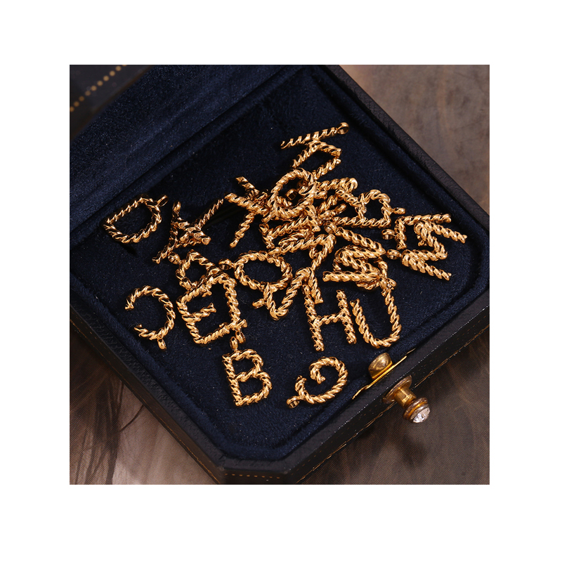 DIY Classic Mini Twist Initial Letters Stainless Steel Charms for Jewelry Gold Plated Waterproof Decoden Charms