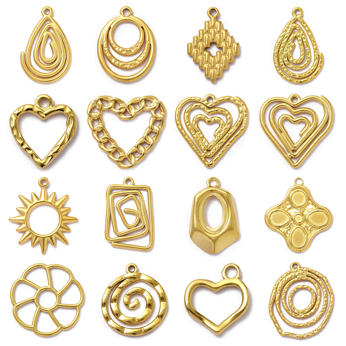 Stainless Steel Spiral Geometric DIY Charms Heart Waterdrop Necklace Pendants Women's Fashion Flower Jewelry Wholesale