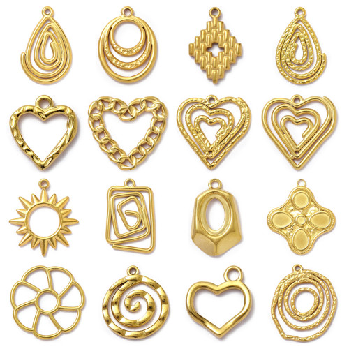 Stainless Steel Spiral Geometric DIY Charms Heart Waterdrop Necklace Pendants Women's Fashion Flower Jewelry Wholesale