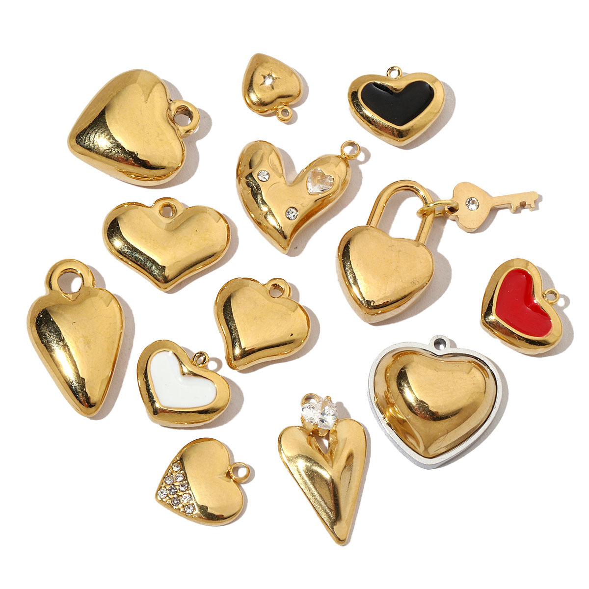 French Antique Blank Heart Stainless Steel Diy Bracelet Charms Women Lock Key Necklace Pendant Enamel Love Jewelry