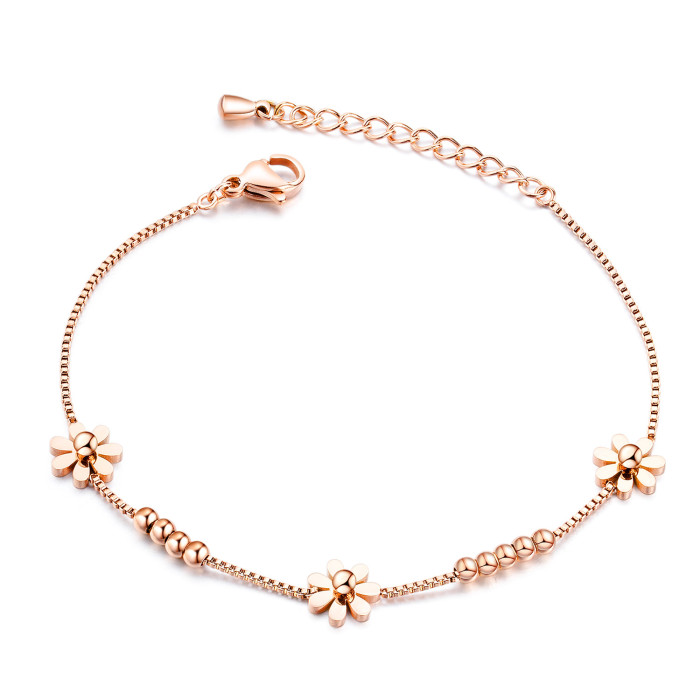 Titanium Steel Rose Gold Plated Small Fresh Daisy Charm Bracelet Female Jewelry Trendy Chain & Link Bracelets