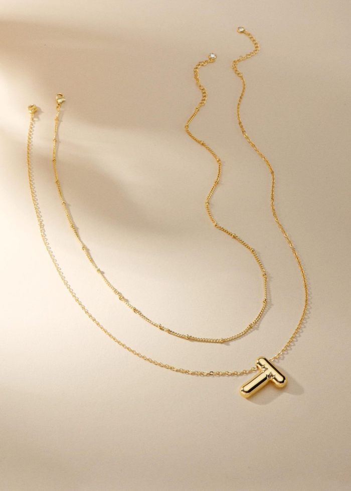 Chunky Initial Letter Pendant Necklaces For Women Gold Color Stainless Steel A to Z Charm Waterproof Jewelry Anniversary Gift