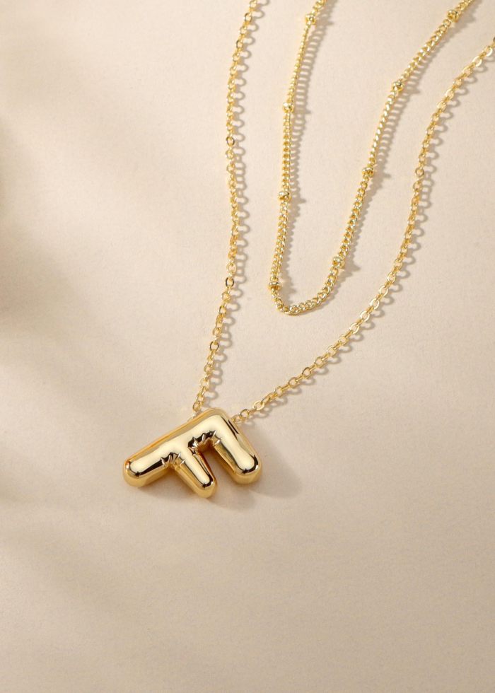 Chunky Initial Letter Pendant Necklaces For Women Gold Color Stainless Steel A to Z Charm Waterproof Jewelry Anniversary Gift