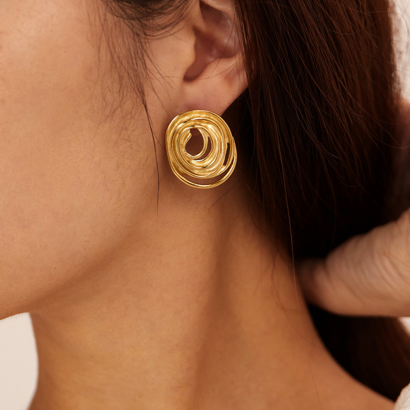 Gold Color Stainless Steel Stud Earrings Simple Oval Line Earrings for Women Exaggerated Women's Earrings Jewelry