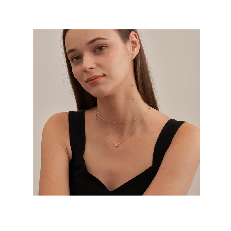 Trendy Stainless Steel Double-layer Chains Choker Necklace Bohemia CZ Crystal Pendant Necklace for Women Jewelry