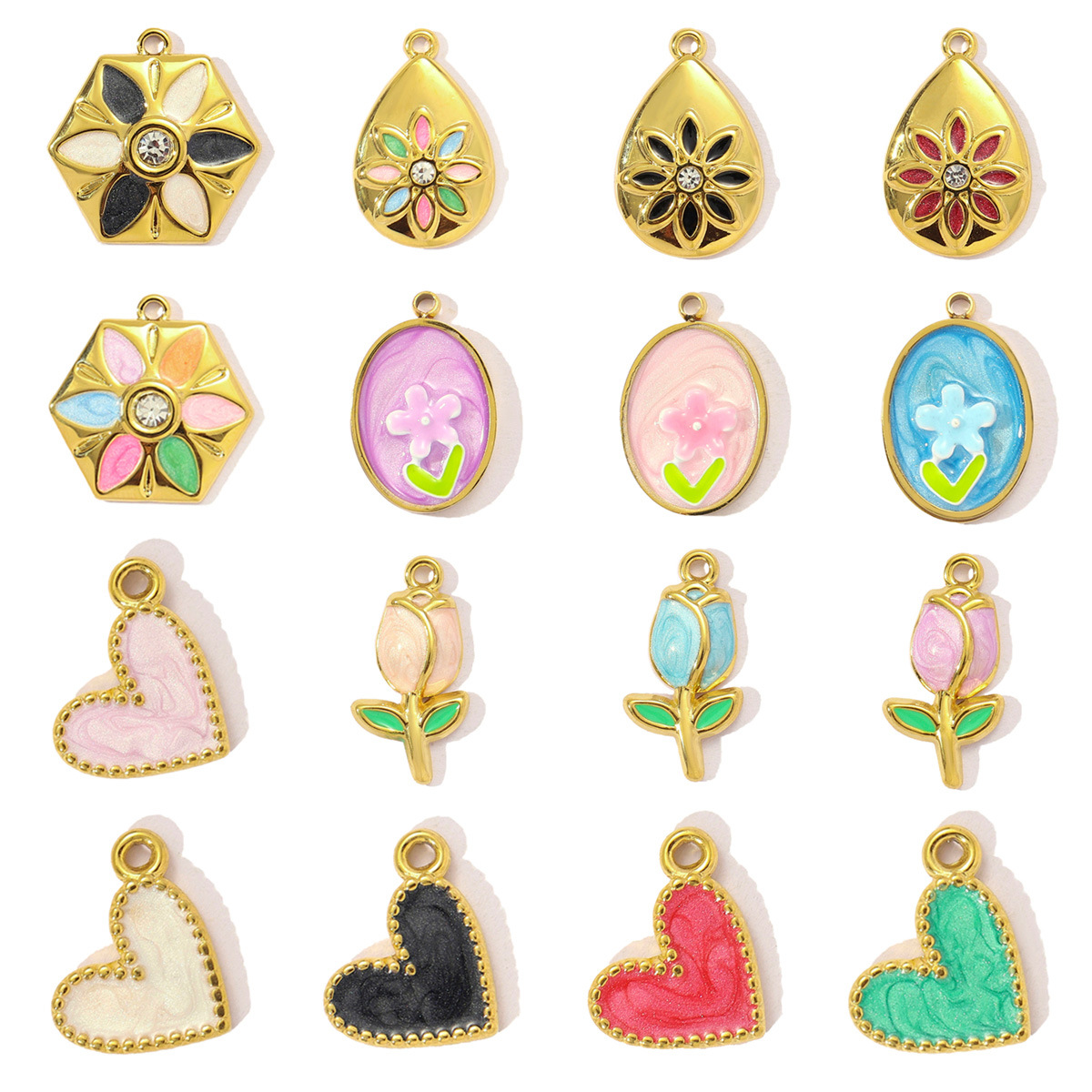 Enamel Tulip Rose Flower Stainless Steel Diy Charms Women Butterfly Daisy Necklace Pendant Cherry Strawberry Jewelry
