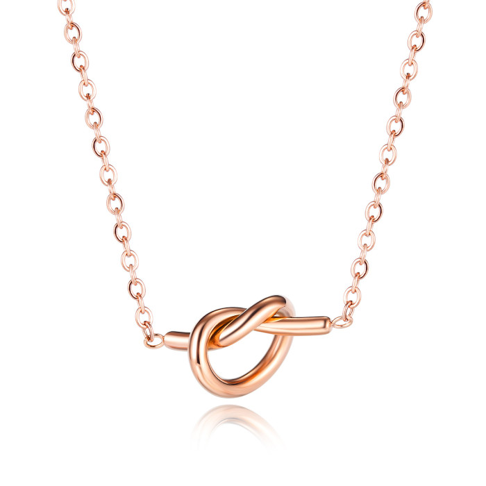 Crowd Lover Knot Heart Shaped Pendant Necklace, Women's Titanium Steel Plated 18K Gold Popular Collar Chain