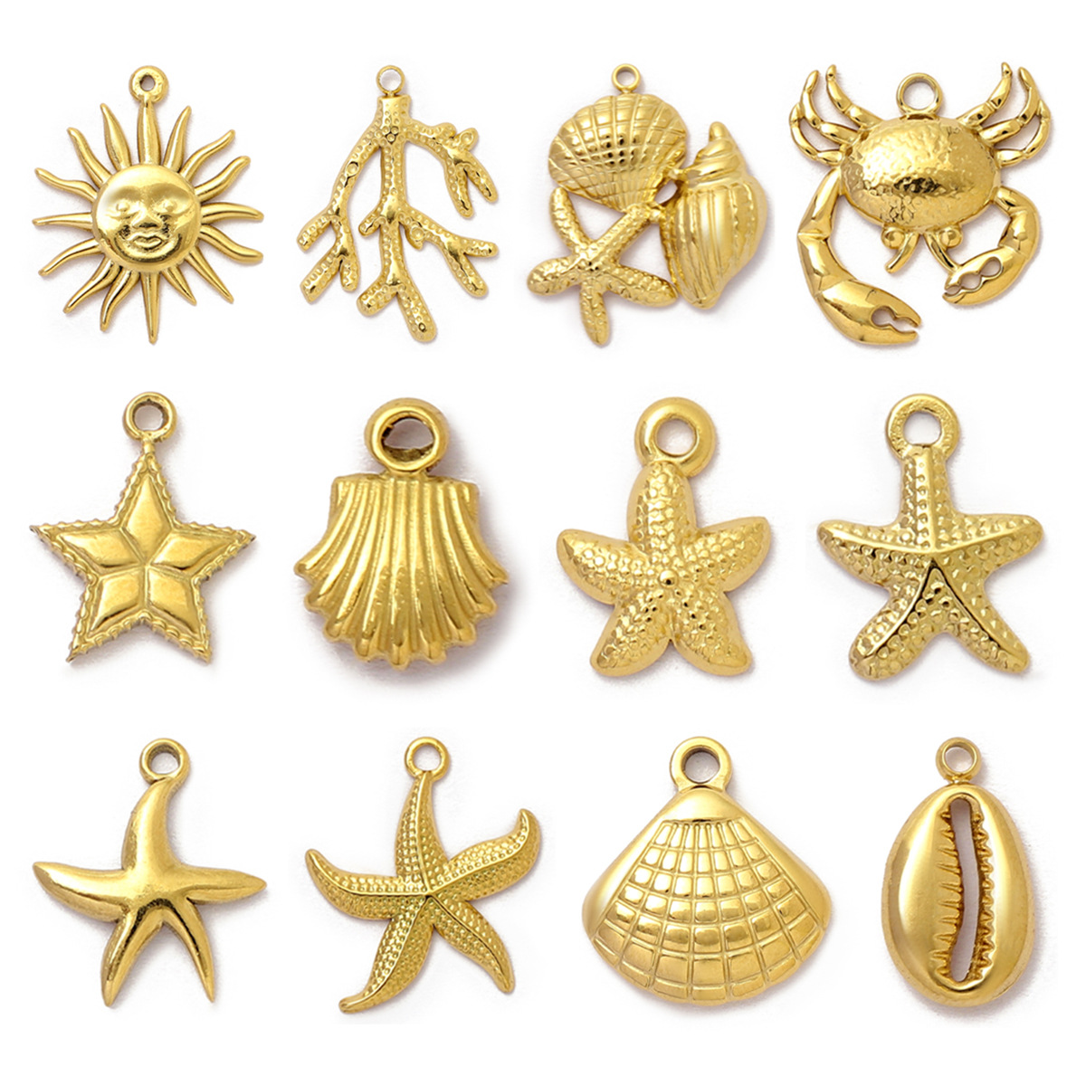 Retro Shell Starfish Necklace Pendants Stainless Steel Conch Coral Crab DIY Earrings Charms Women's Fish Jewelry