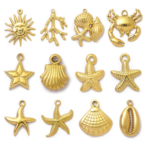 Retro Shell Starfish Necklace Pendants Stainless Steel Conch Coral Crab DIY Earrings Charms Women's Fish Jewelry