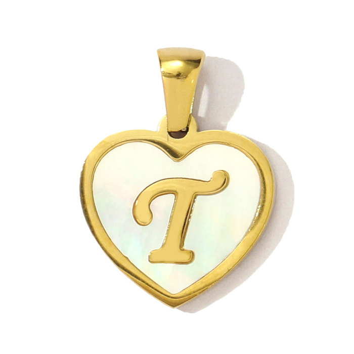 French Heart Shell Capital Name Stainless Steel Diy Charm Women Initial Letter Necklace Pendant A-Z English Alphabet