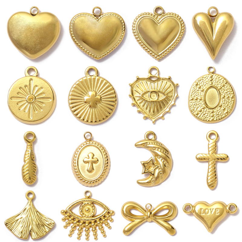 Cute Love Heart Stainless Steel DIY Earrings Charms Bow Knot Star Moon Necklace Pendants Women's Eye Cross Jewelry