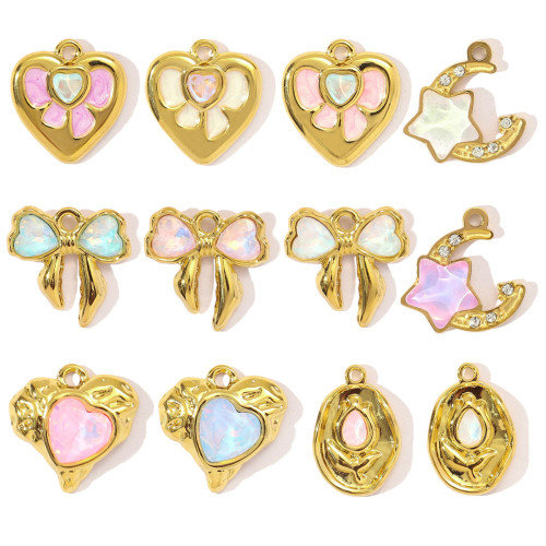 Stainless Steel Bowknot Heart Pendants Moon Charms Glass Stone for DIY Jewelry Making Necklace Earring Accessory