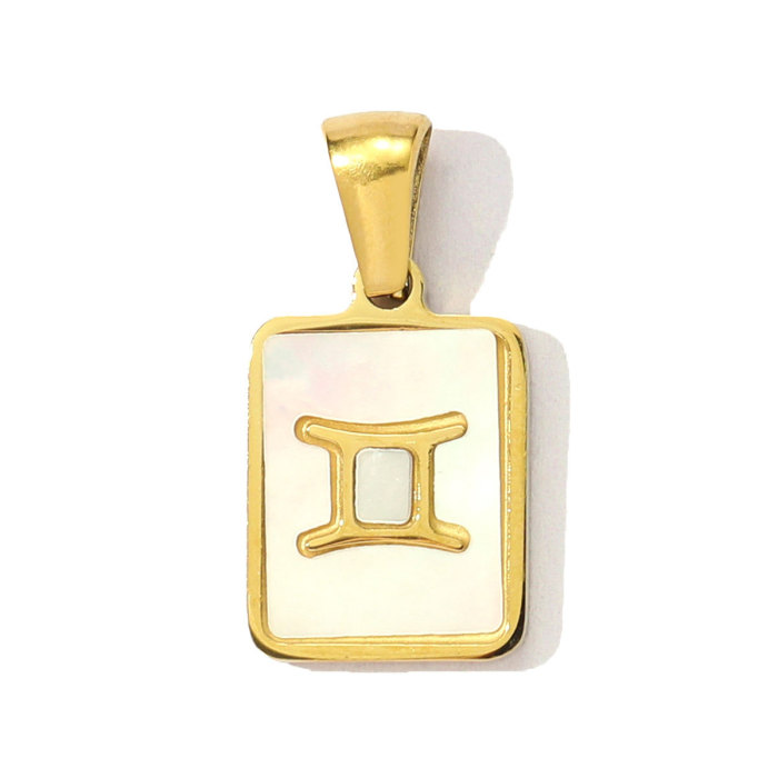 French Retro Stainless Steel Square Zodiac Diy Charm Women 12 Star Signs Necklace Pendant Aries Shell Jewelry Wholesale