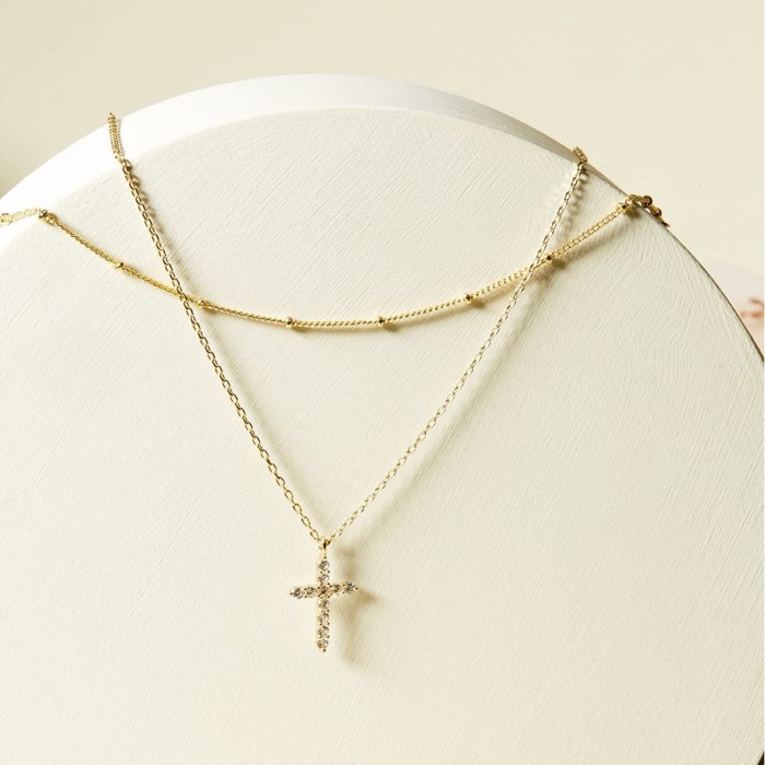 14k Gold Plated Layering Necklaces Stylish Minimalist Design Cross Pendants Necklace Jewelry Birthday Gifts for Women Teen Girls