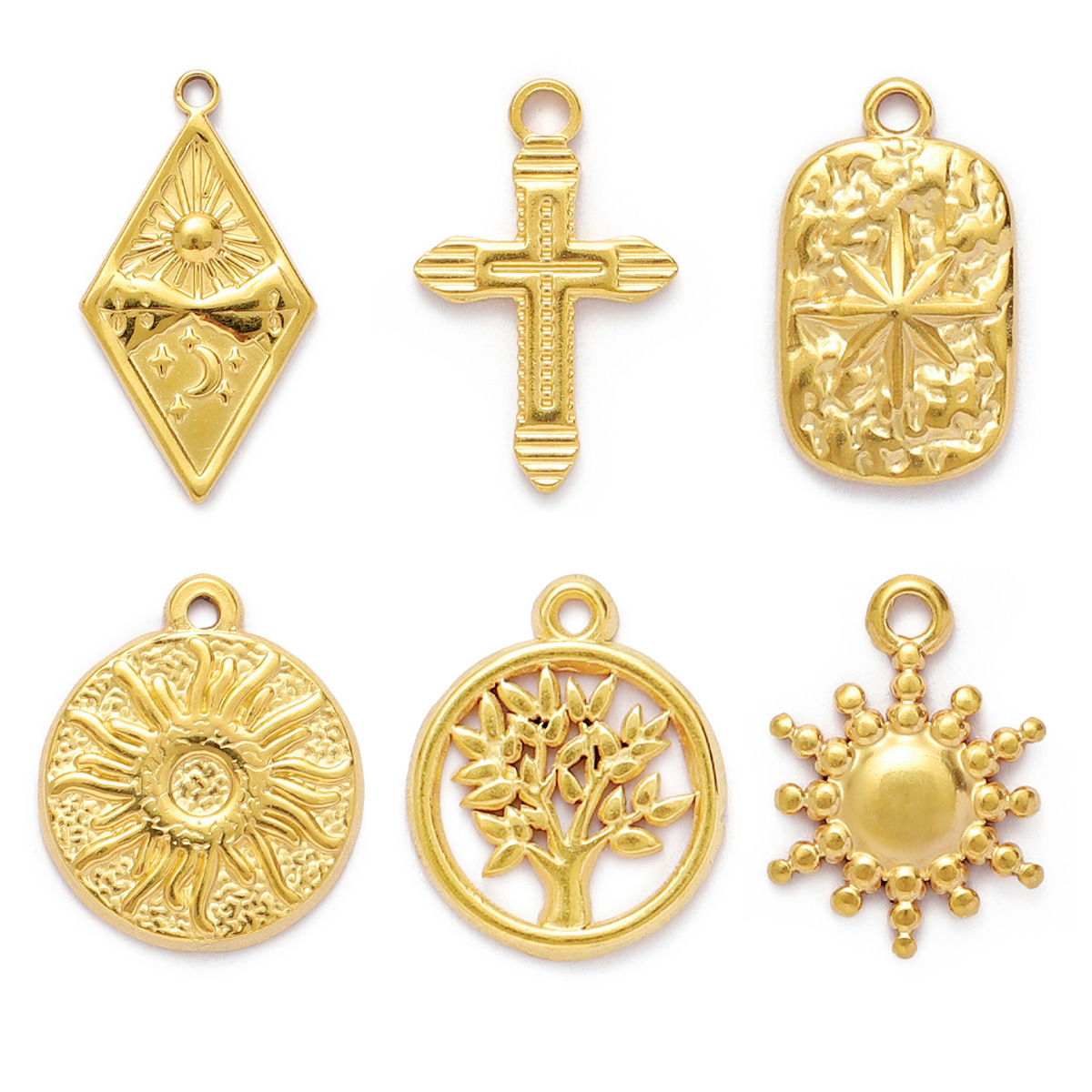 Life Tree Cross Stainless Steel DIY Charms Crescent Moon Sun Necklace Pendants Women's Fashion Jewelry Wholesale